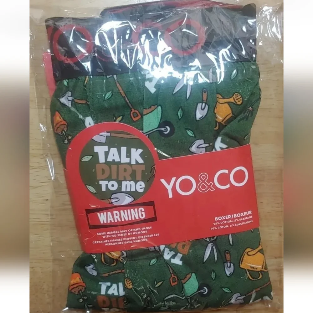 New YO & CO Talk Dirt To Me Boxer Briefs Cotton Button Fly Green Men L 36 - 38